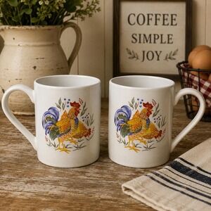 VTG Corelle Rooster Coffee Mug Set of 2 Farmhouse Chicken Country Kitchen Cups